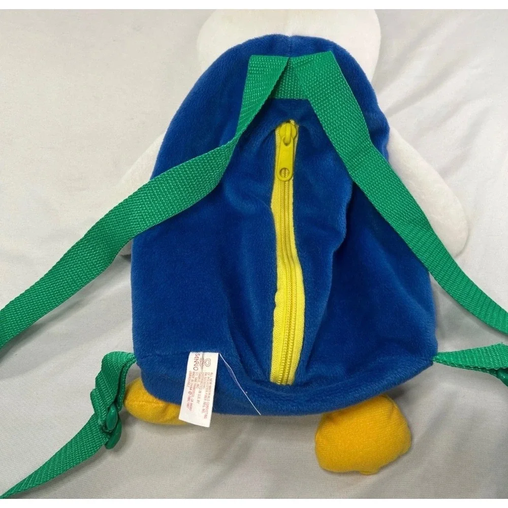 Vintage 1997 Sanrio Pekkle Duck Plush Backpack Blue White Green 90s Collectible